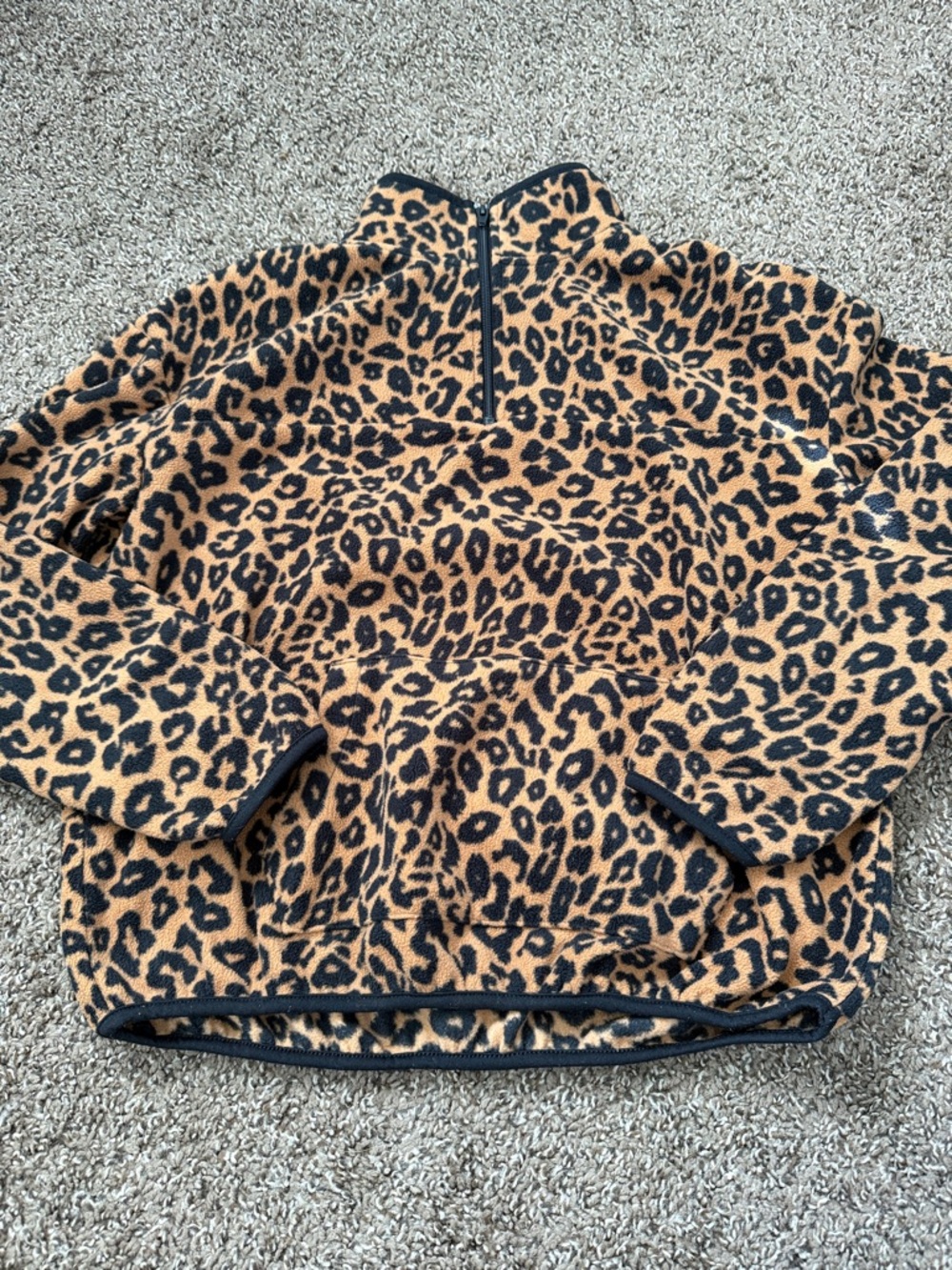 Leopard Print Sherpa Pullover - Tan & Black
